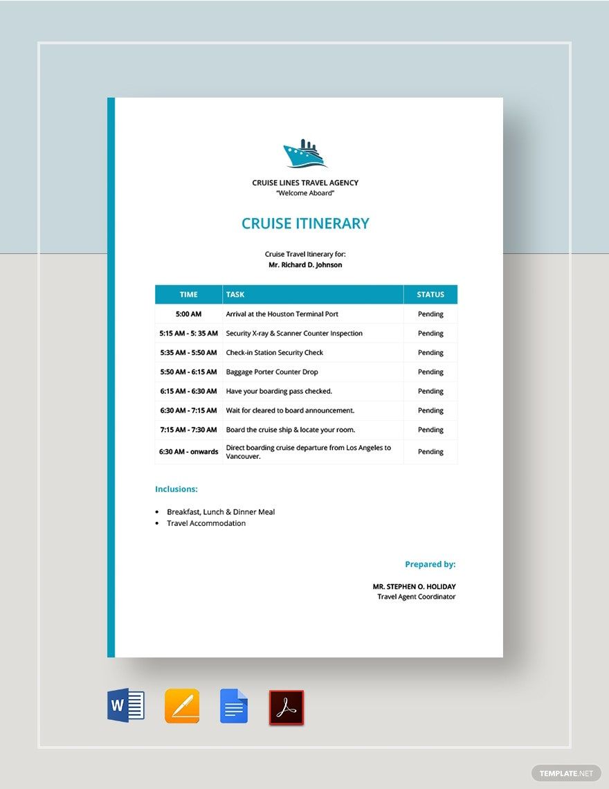 Cruise Itinerary Template