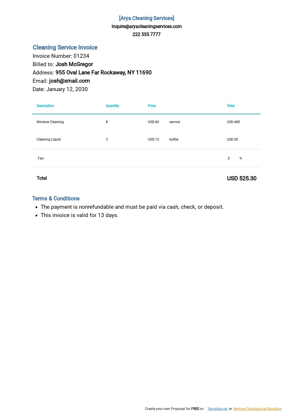 Cleaning Service Invoice Template - Google Docs, Google Sheets Regarding Lawn Maintenance Invoice Template