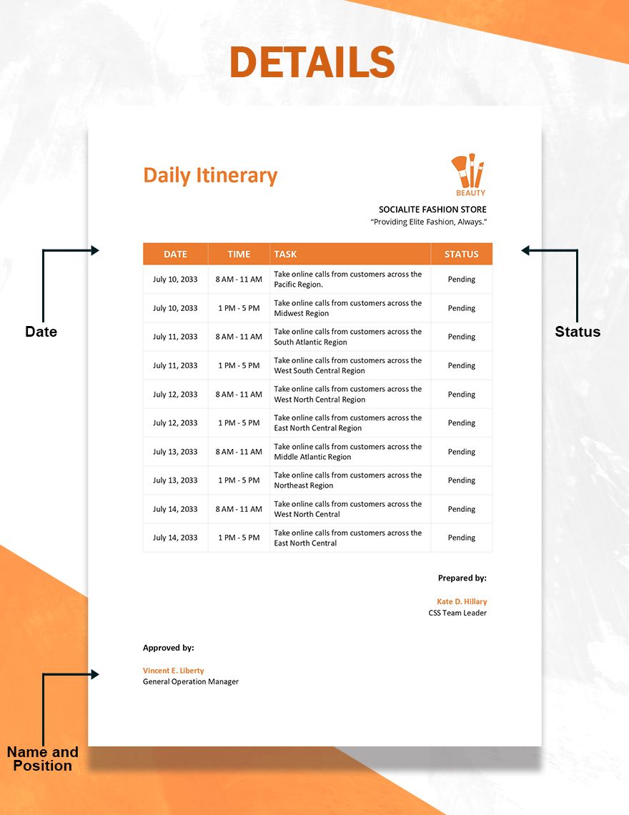 Daily Itinerary Template