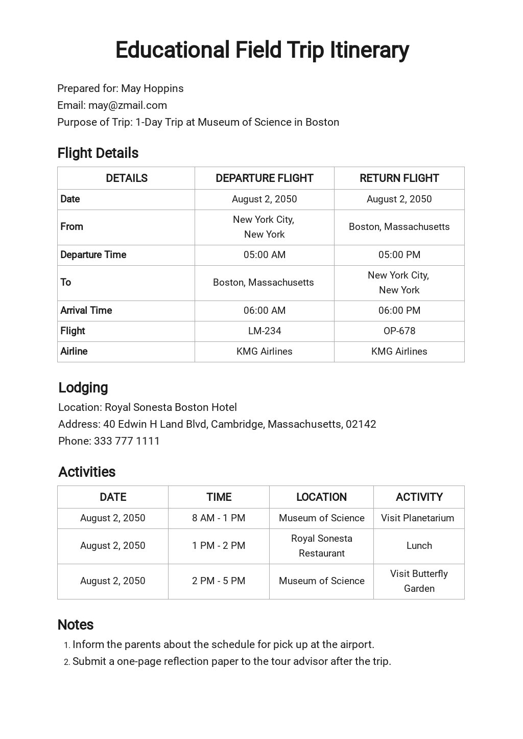 FREE Itinerary Templates in Google Docs