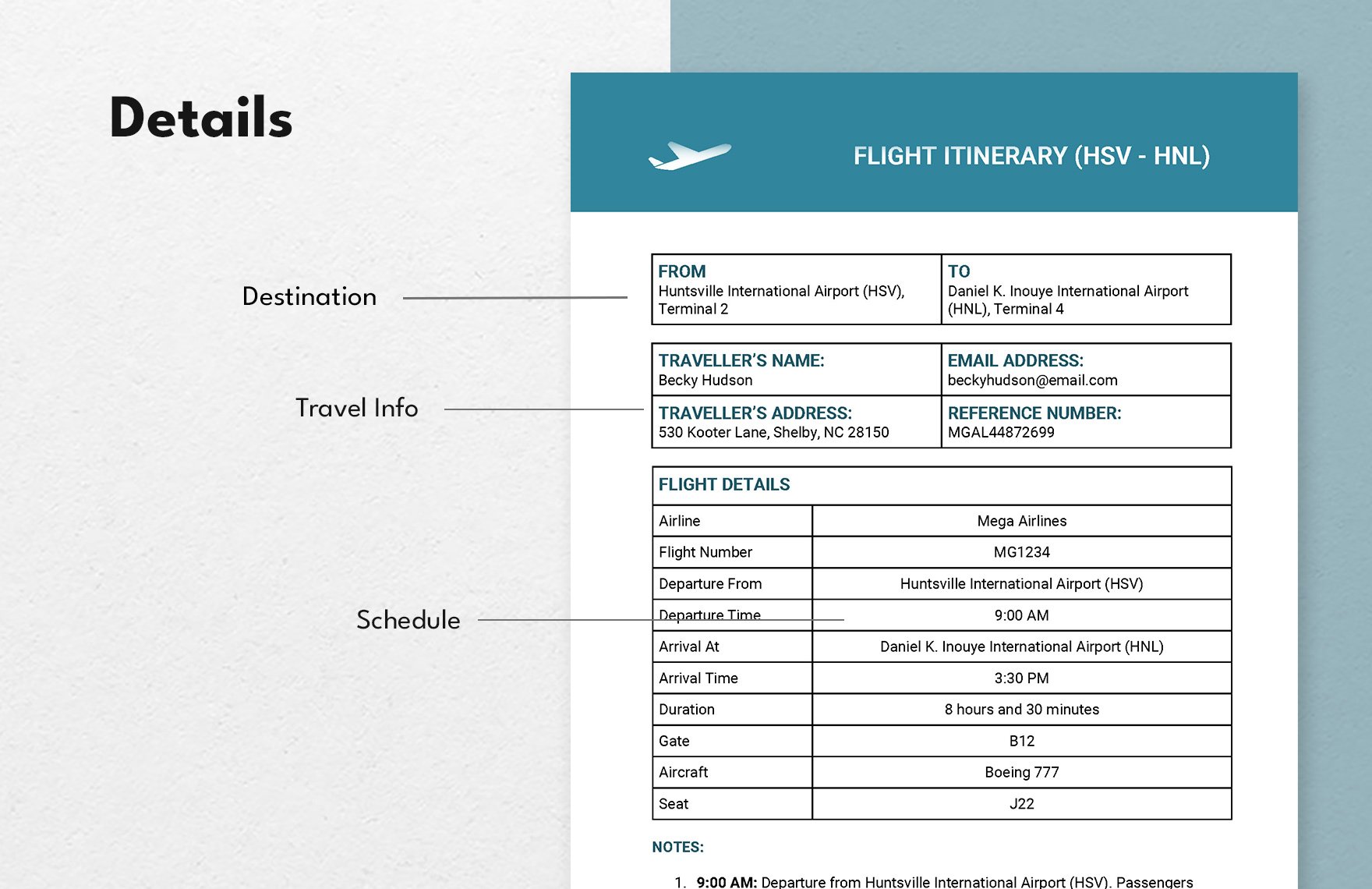 Flight Itinerary Template Download in Word, Google Docs, PDF