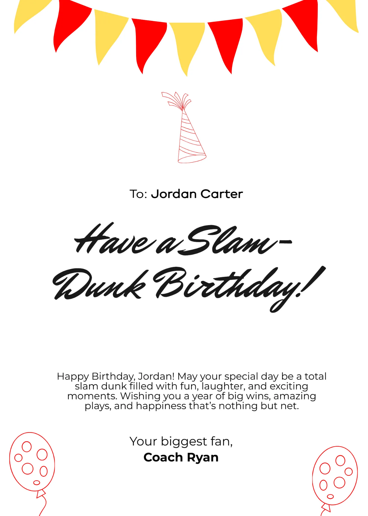 Free Basketball Birthday Card Template