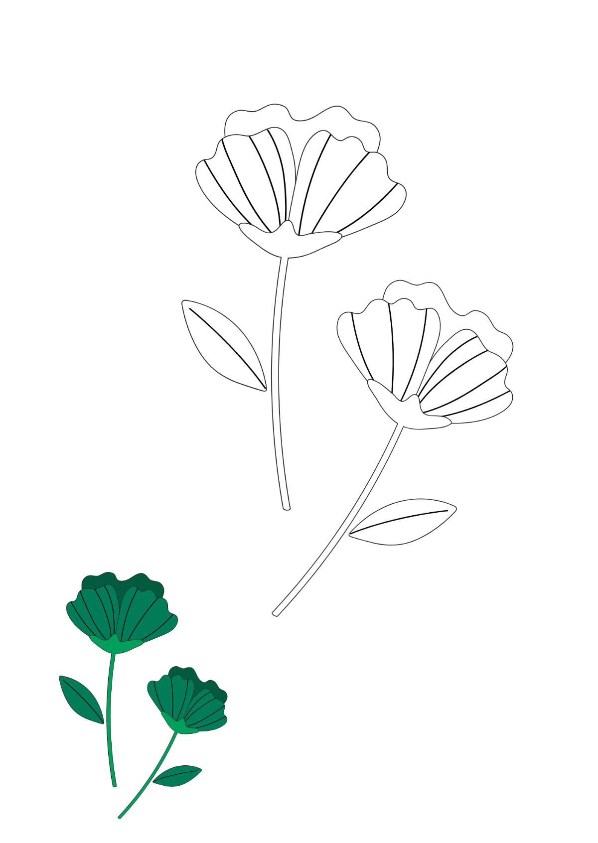 Green Floral Coloring Page Template