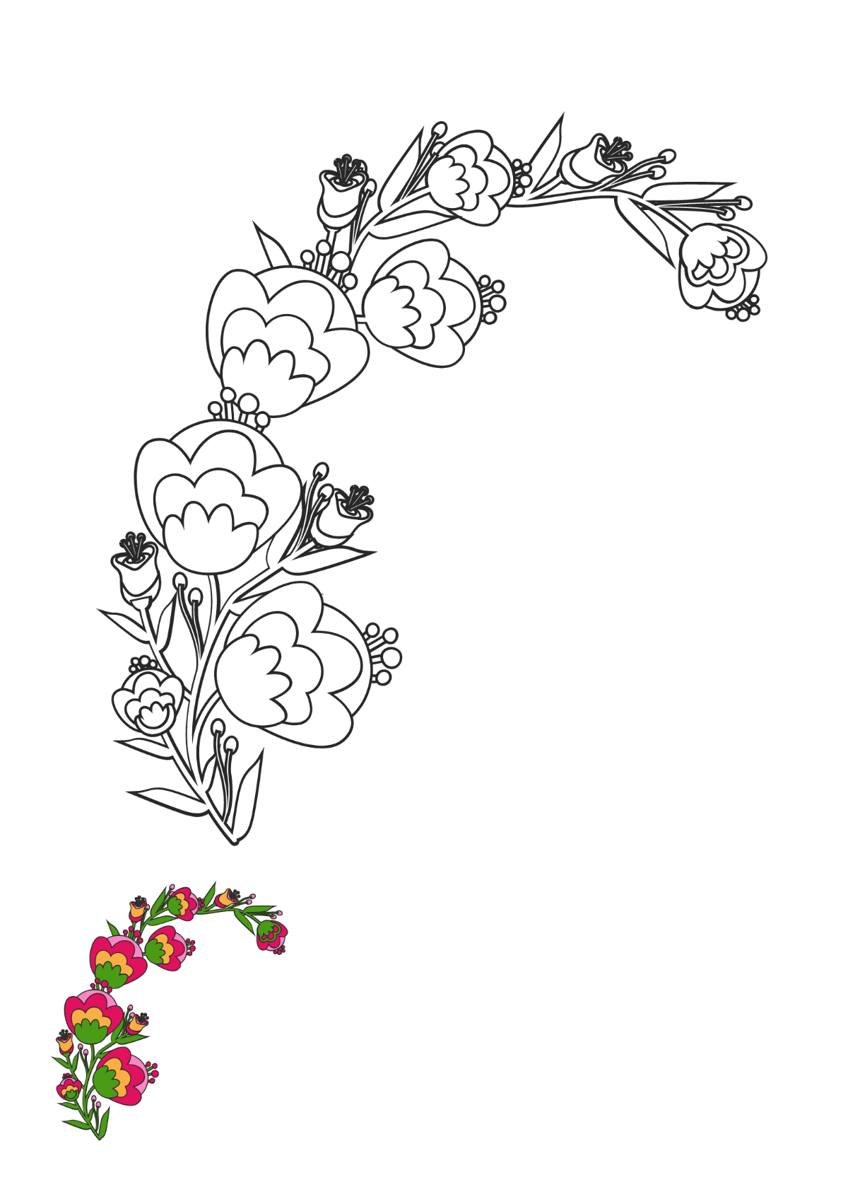 Colorful Floral Coloring Page Template