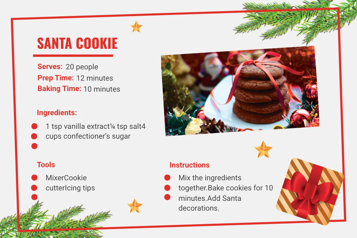 Free Santa Cookie Recipe Card Template to Edit Online