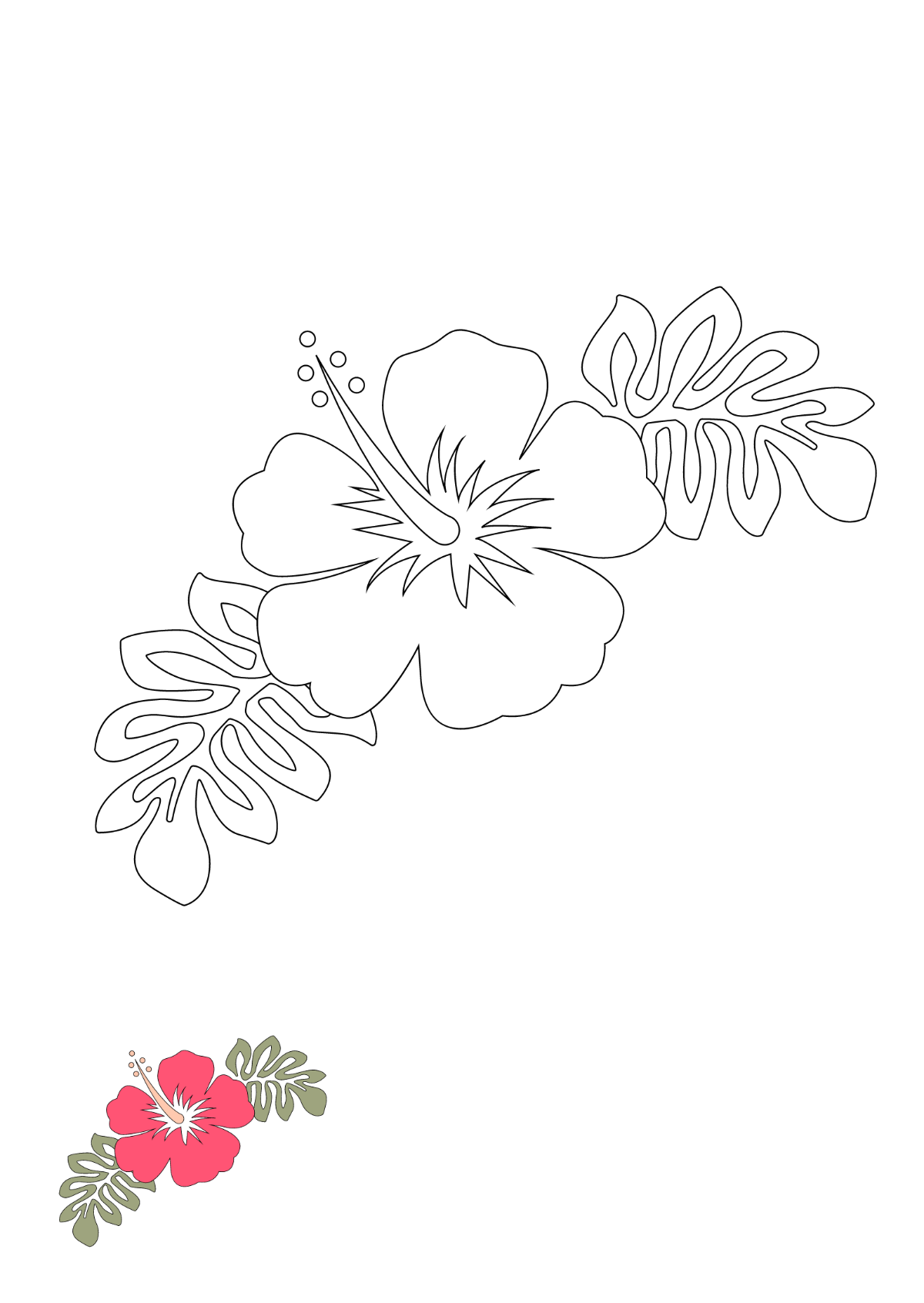 Hawaiian Floral Coloring Page Template