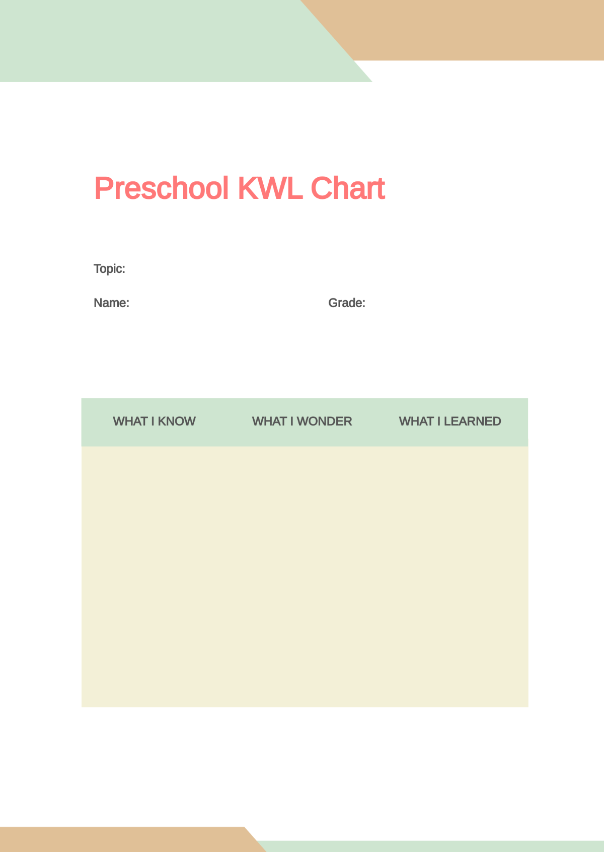 Free Preschool KWL Chart Template