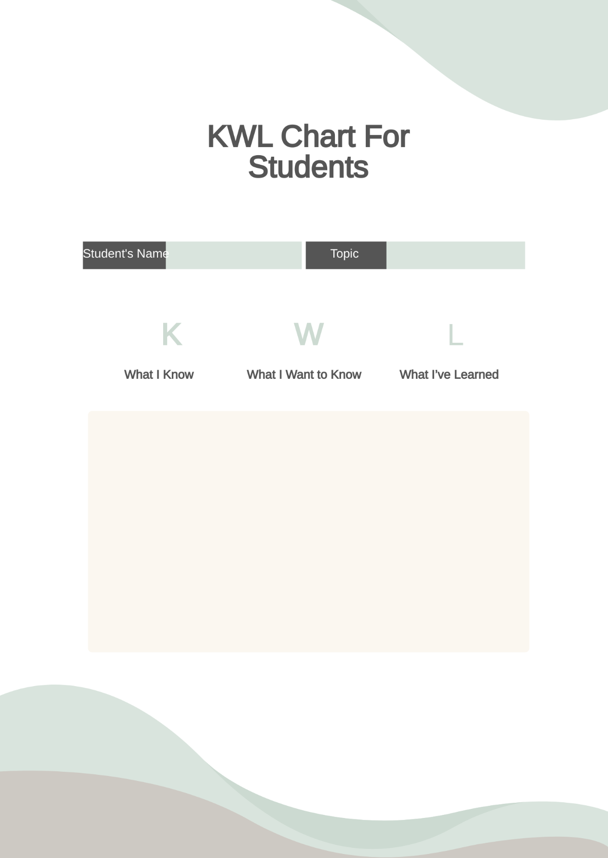 KWL Chart For Students Template