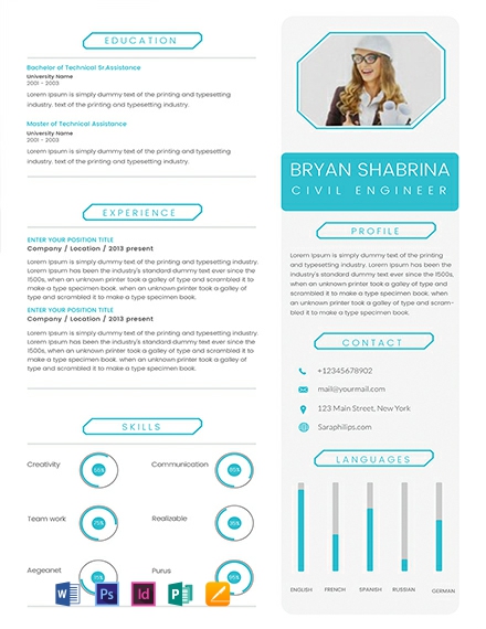 Experienced Civil Engineer Resume Template - InDesign, Word, Apple Pages, PSD, Publisher
