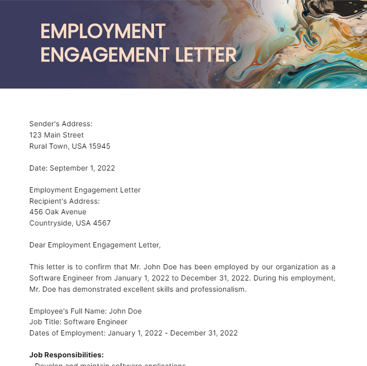 Free Employment Engagement Letter