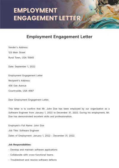 Free Employment Engagement Letter Template to Edit Online