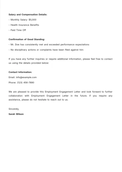 Free Employment Engagement Letter Template to Edit Online