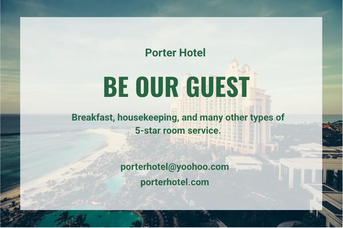 Free Room Service Card Template to Edit Online