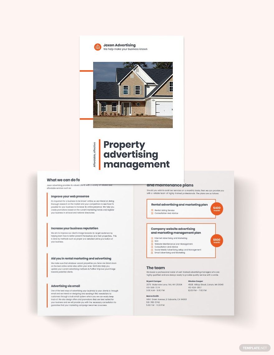 Property Management Advertising Bi-Fold Brochure Template