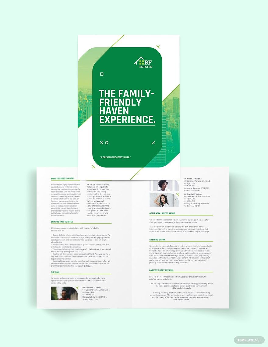 Subdivision Agent/Agency Bi-Fold Brochure Template in Word, Google Docs, Illustrator, PSD, Apple Pages, Publisher, InDesign
