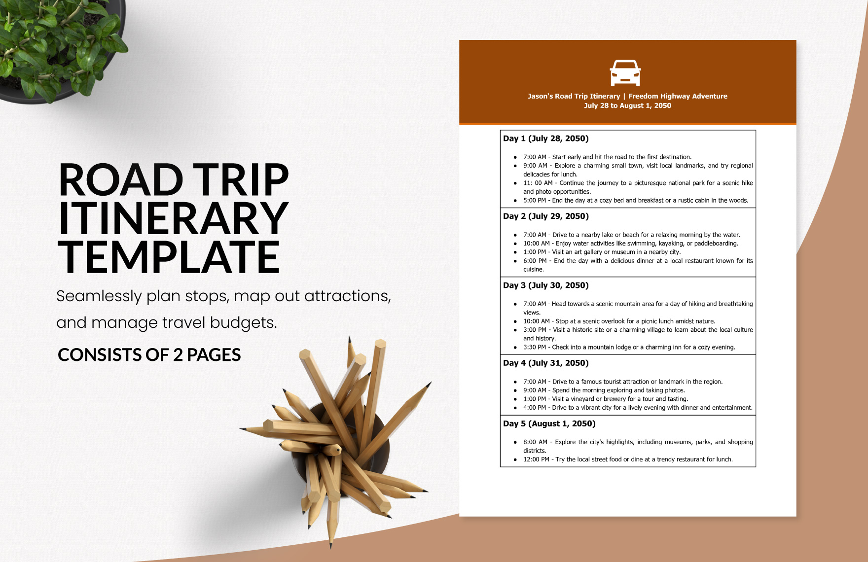 Road Trip Itinerary Template