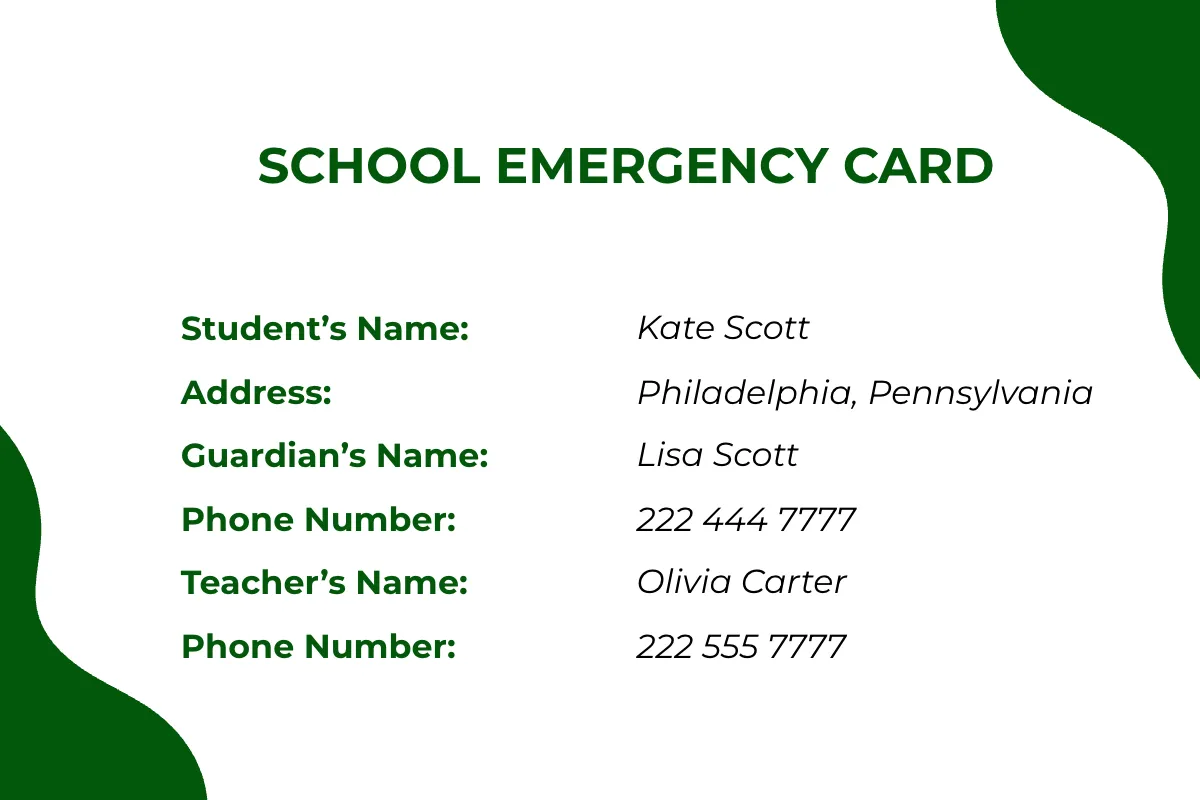 Free School Emergency Card Template to Edit Online