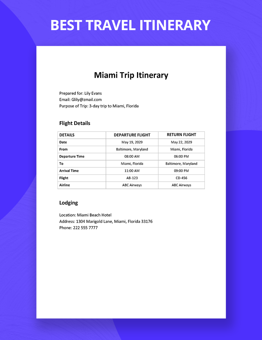 Best Travel Itinerary Template