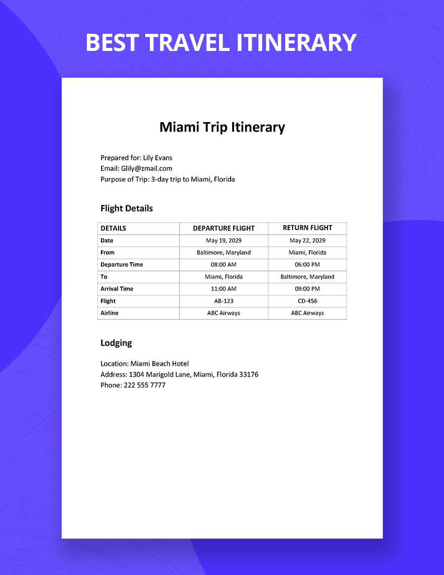 Best Travel Itinerary Template in Word, Google Docs