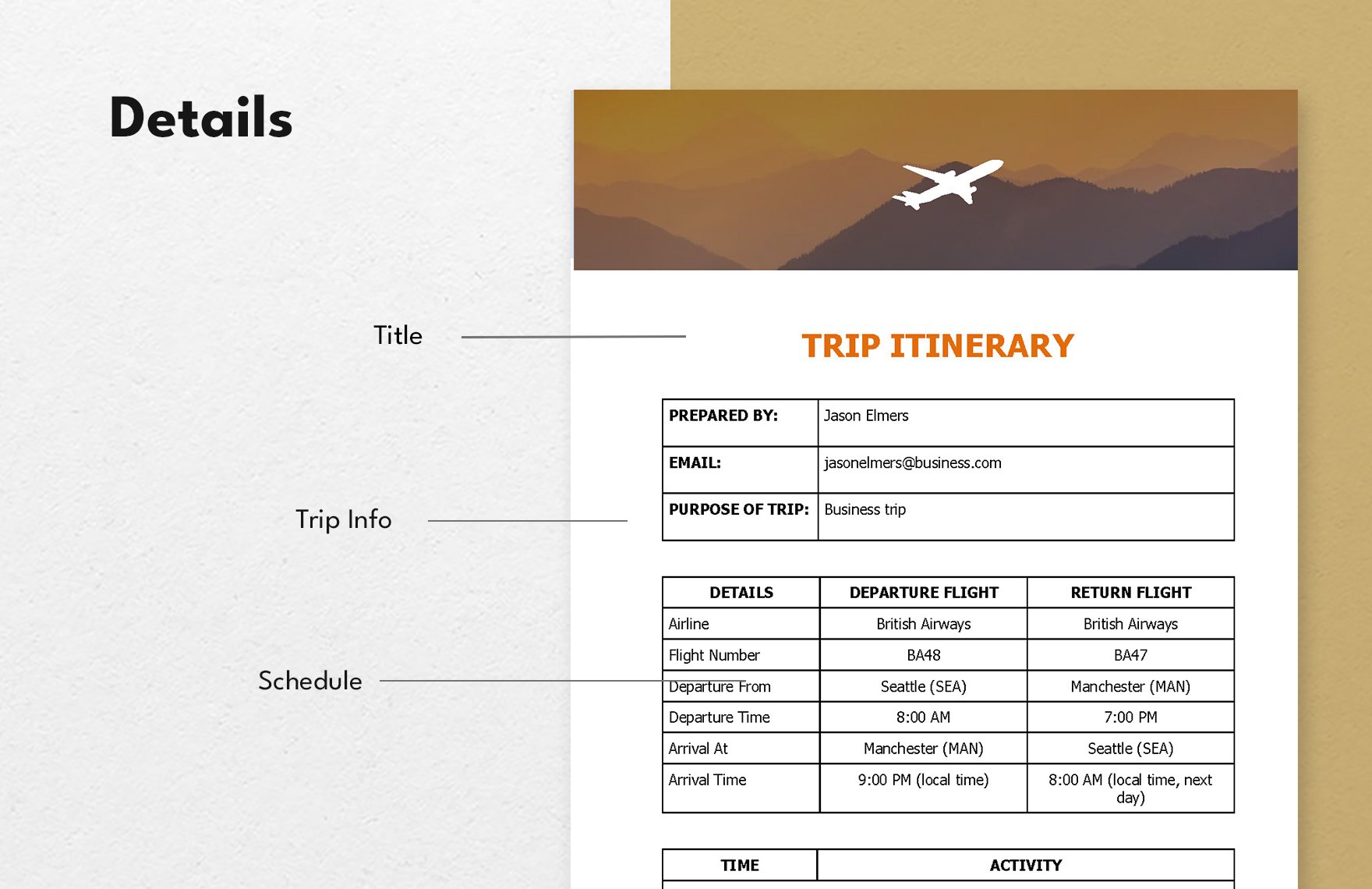 Trip Itinerary Template