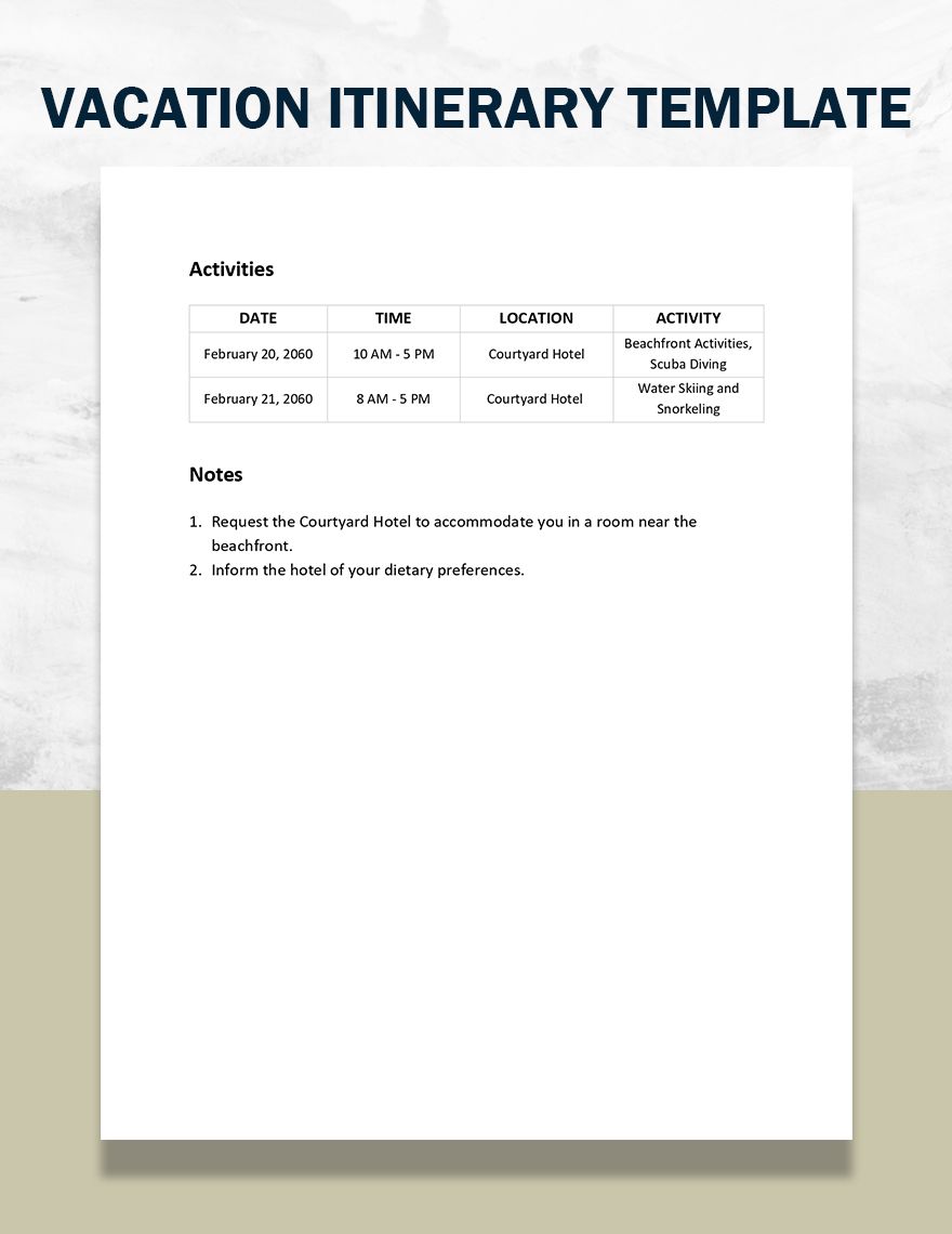 Vacation Itinerary Template Google Docs, Word