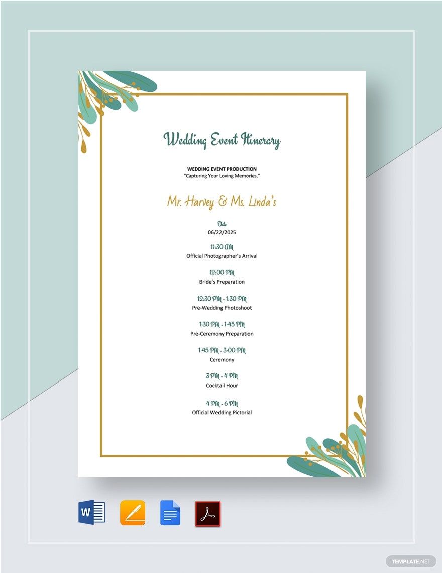 Wedding Event Itinerary Template
