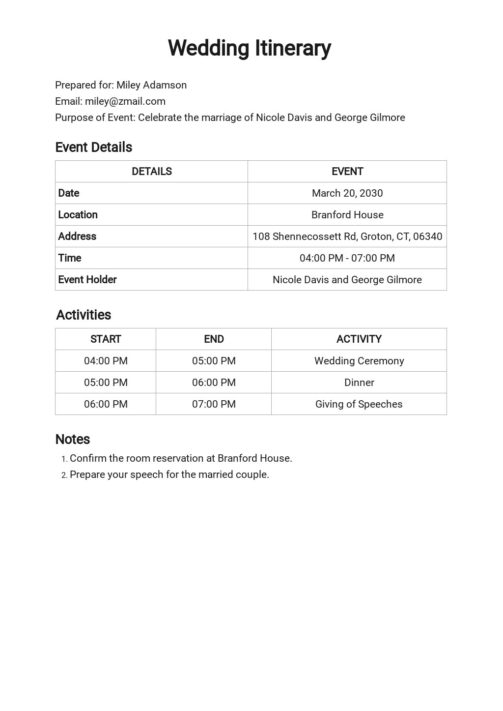 Modern Wedding Itinerary Template [Free PDF] Google Docs, Word