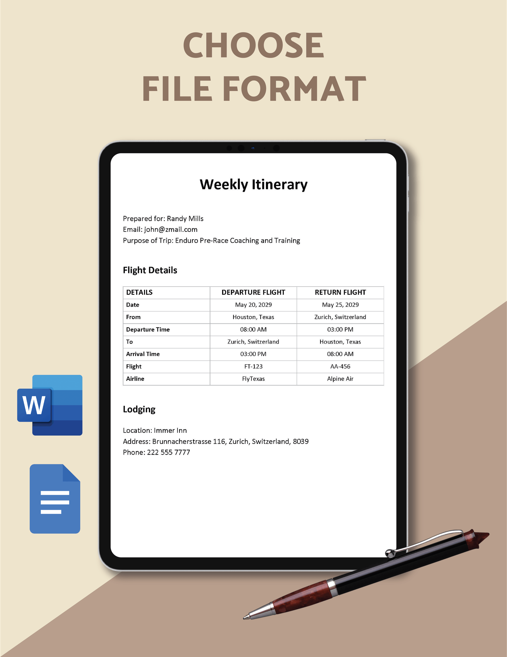 Weekly Itinerary Template