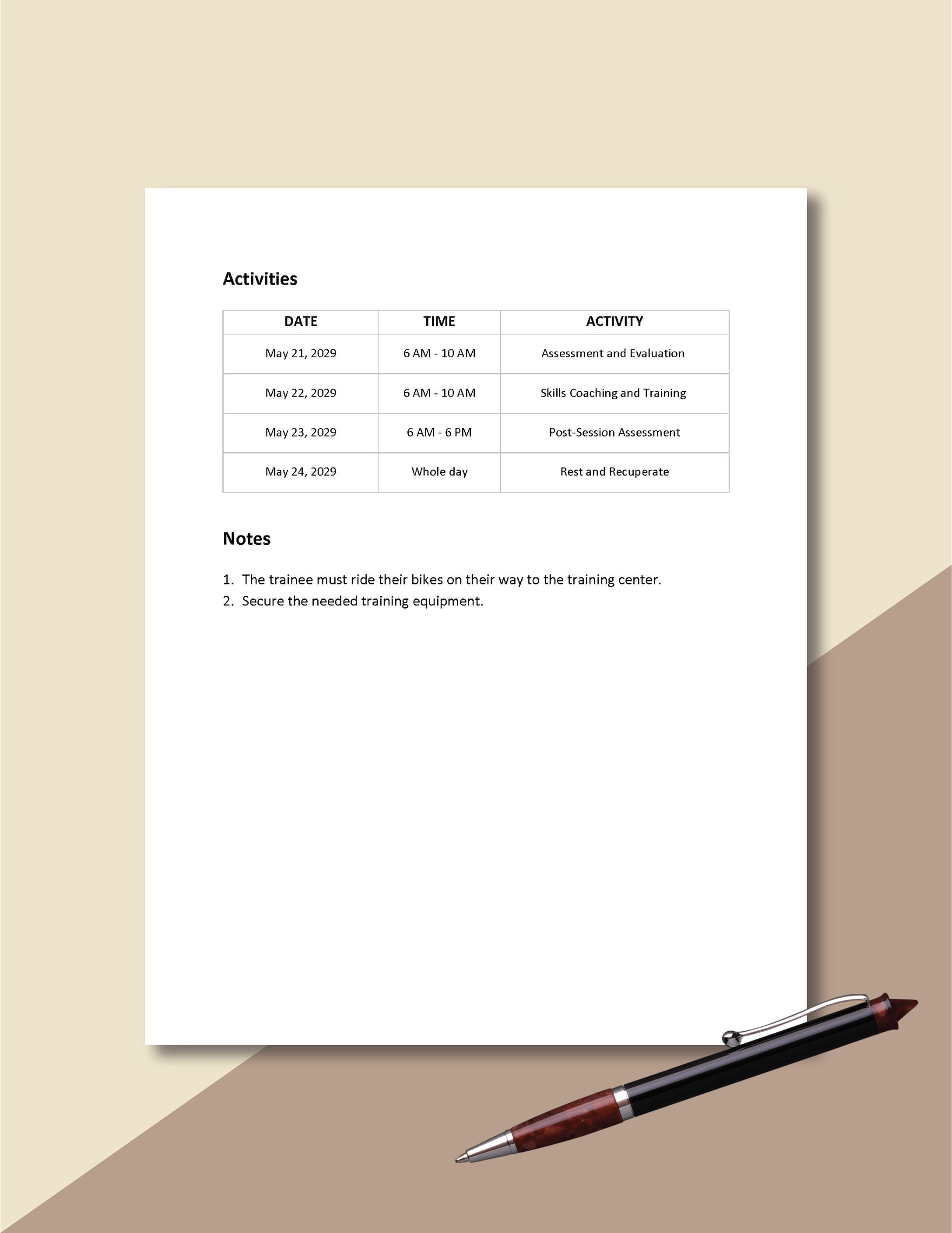 Weekly Itinerary Template