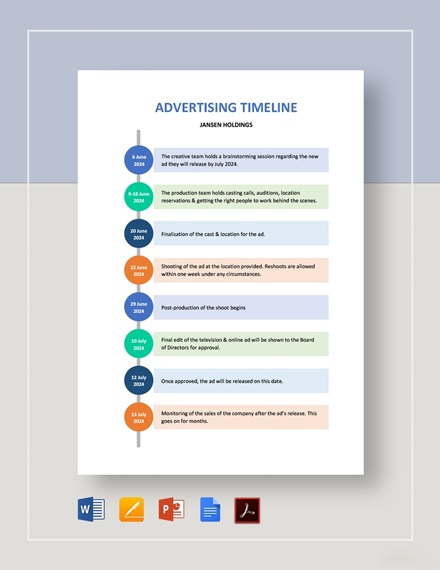 Advertising Timeline Template - Google Docs, PowerPoint, Word, Apple Pages, PDF