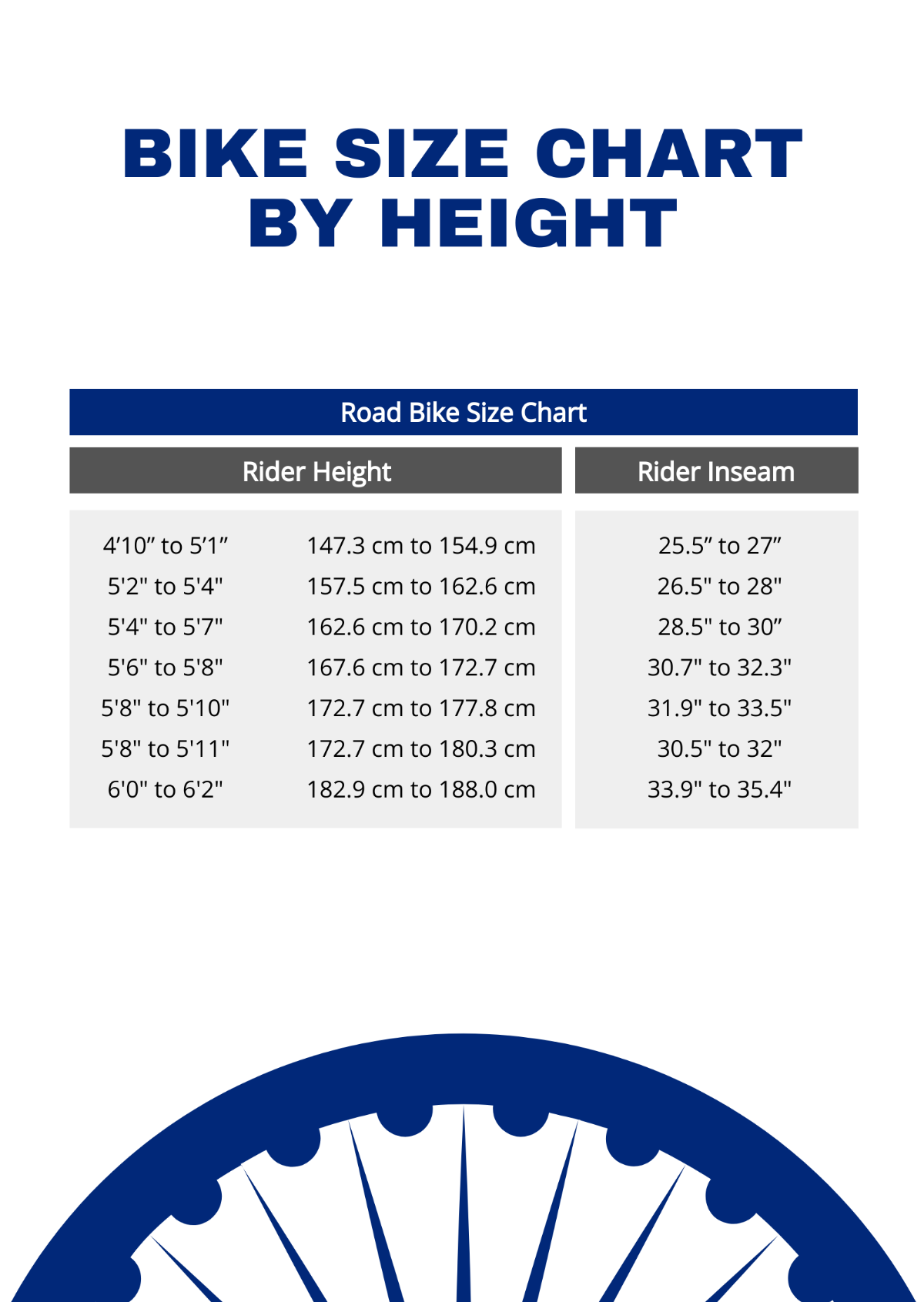 Free Bike Size Chart By Height Template