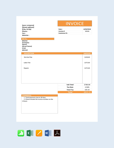 FREE Simple Service Invoice Template - PDF | Word (DOC ...