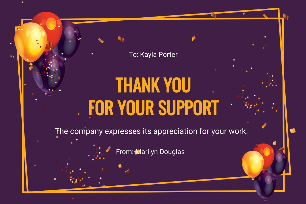 Business Thank You Support Card