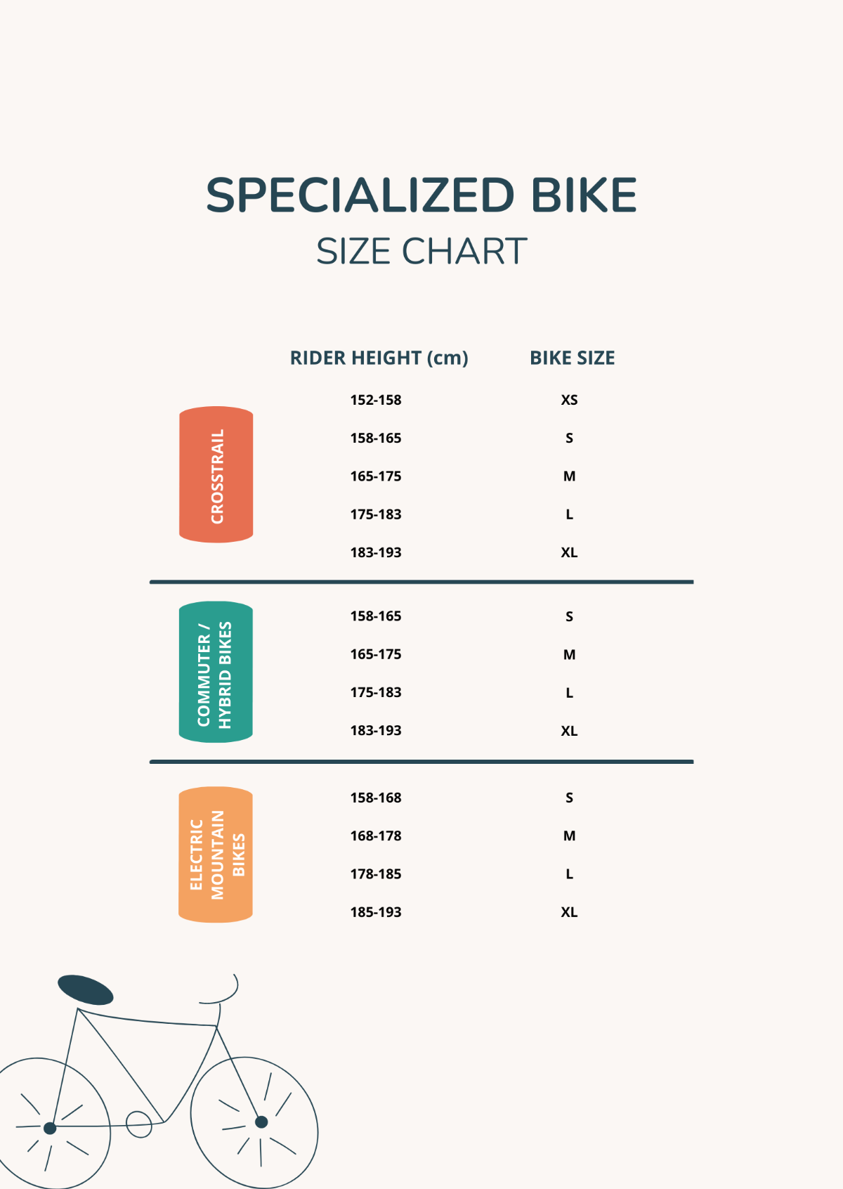 Free Specialized Bike Size Chart Template