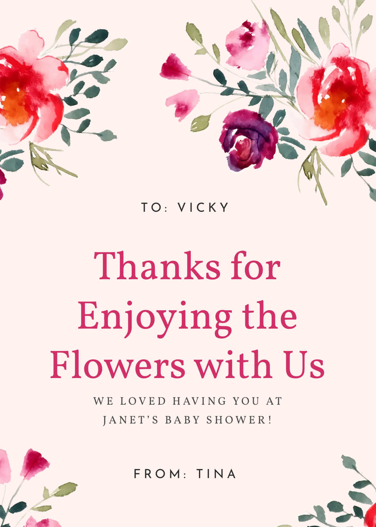 Floral Baby Shower Thank You Card Template