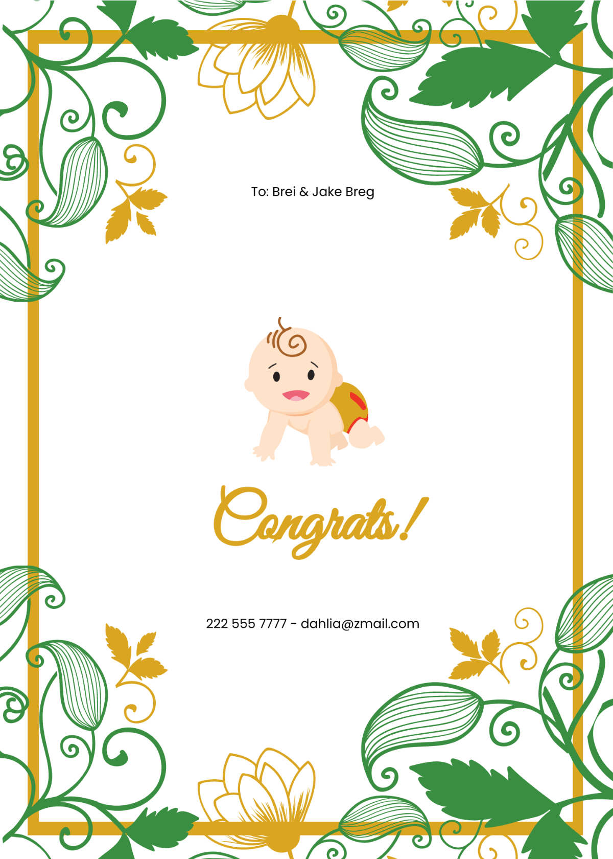 Floral New Baby Card Template