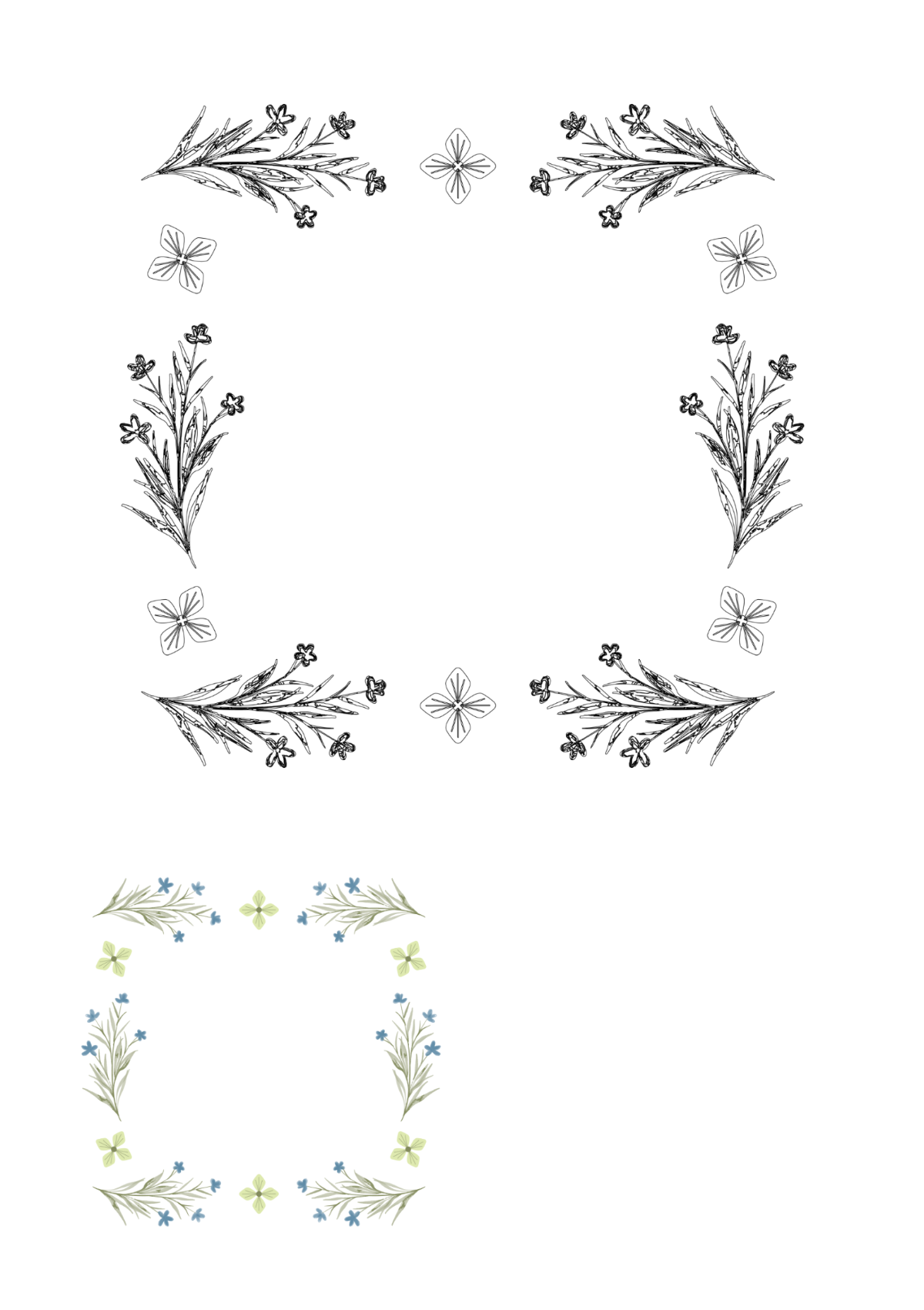 Watercolor Floral Border Coloring Page Template
