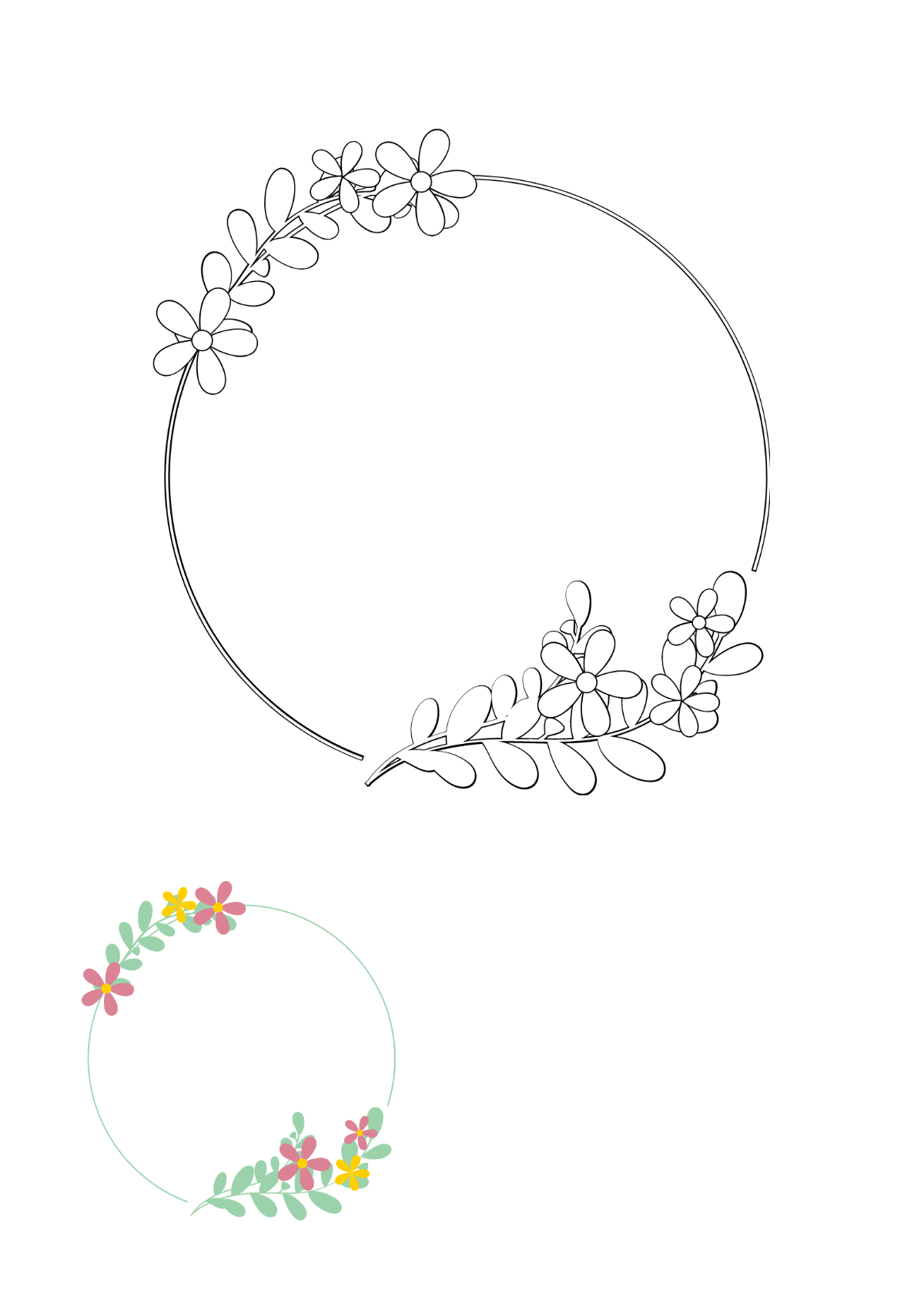 Round Floral Border Coloring Page Template