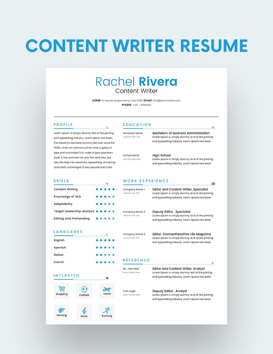 Content Writer Resume
