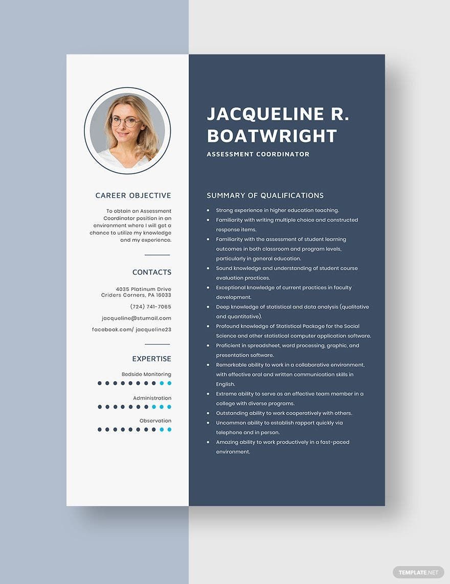 Free Assessment Coordinator Resume Download In Word Apple Pages 