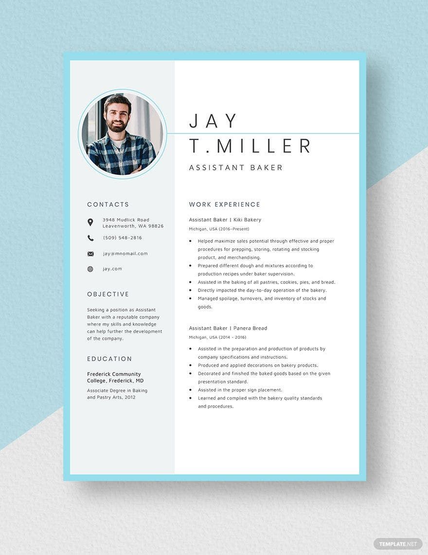 Assistant Baker Resume in Word, Apple Pages