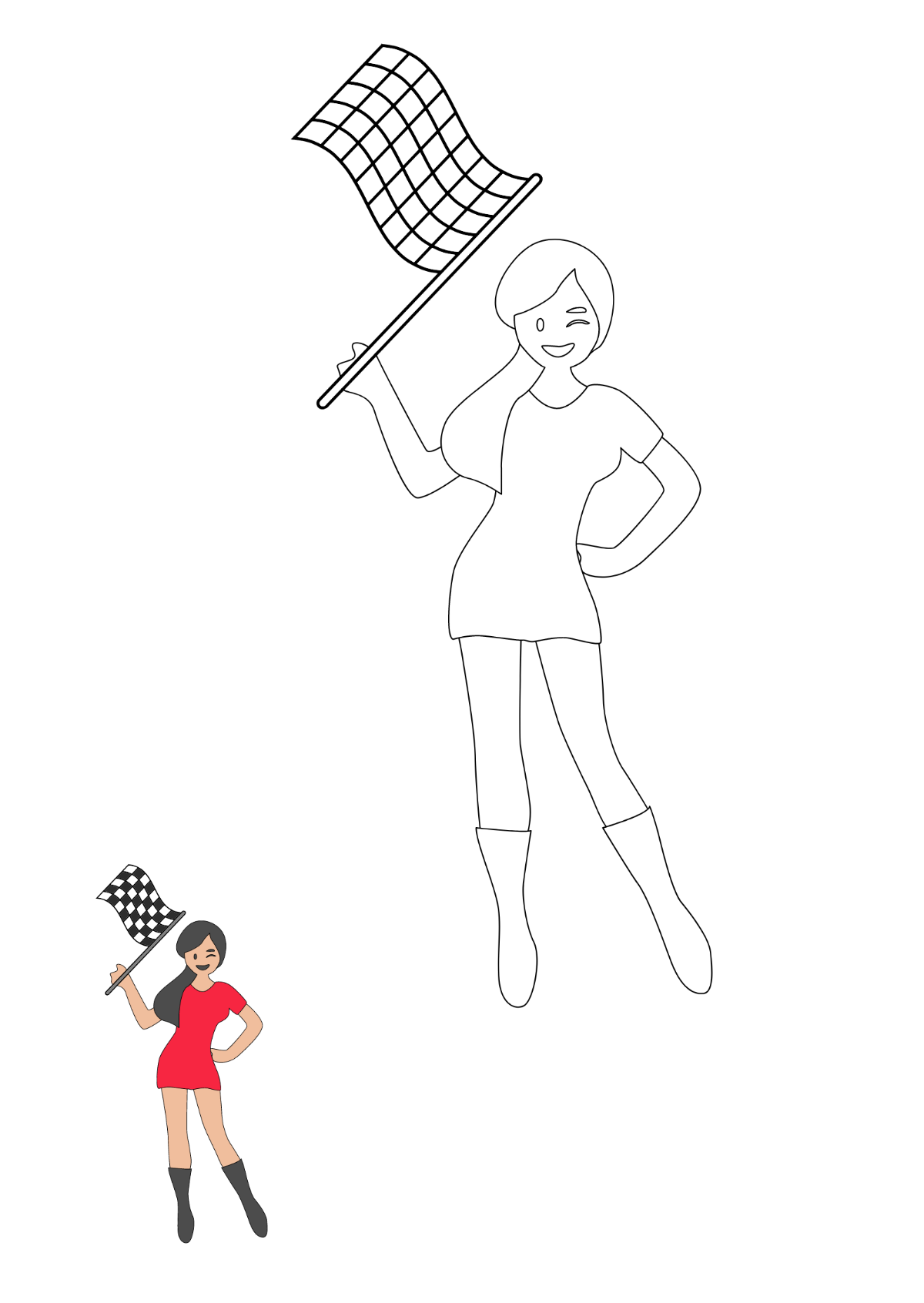 Free Checkered Flag Girl coloring page Template