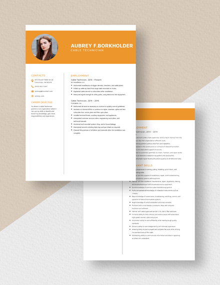 Cable Technician Resume Download