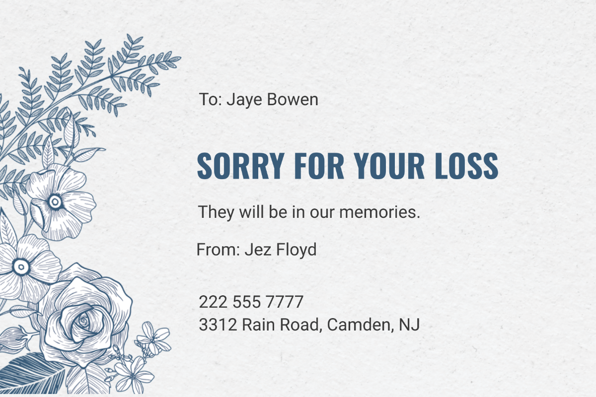 Free Sorry For Your Loss Card Template