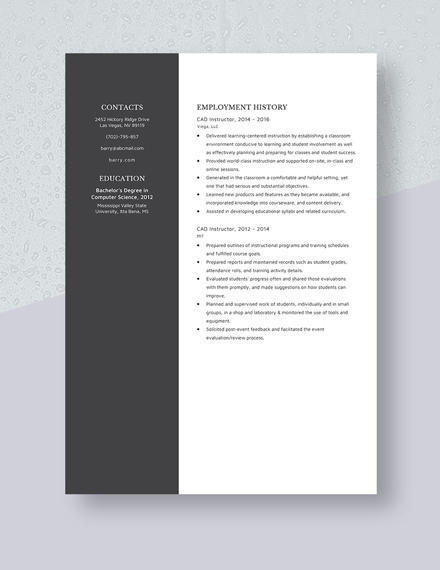 CAD Instructor Resume Template