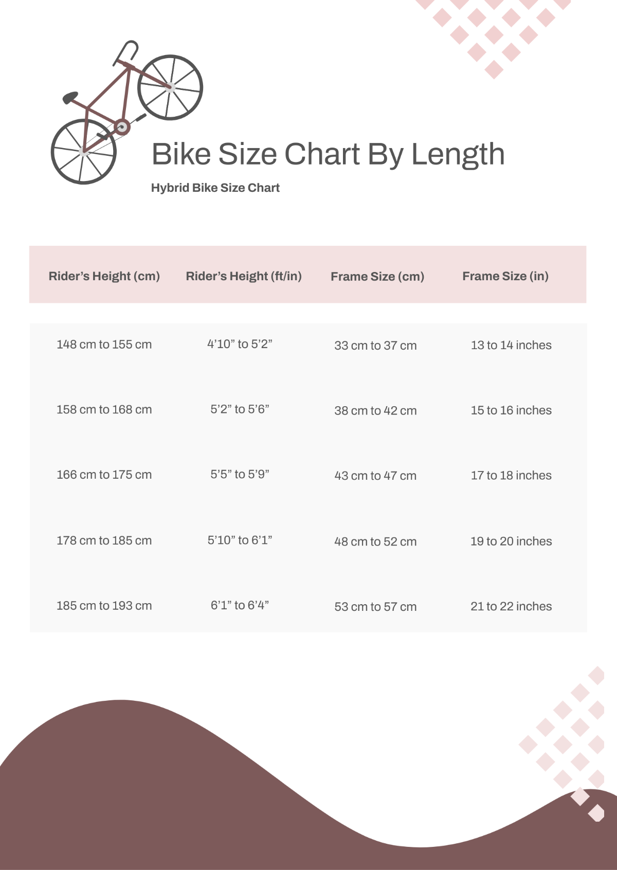 Bike Size Chart By Length Template