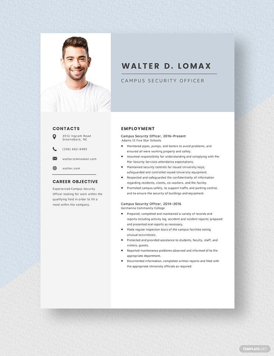 Campus Security Officer Resume Template