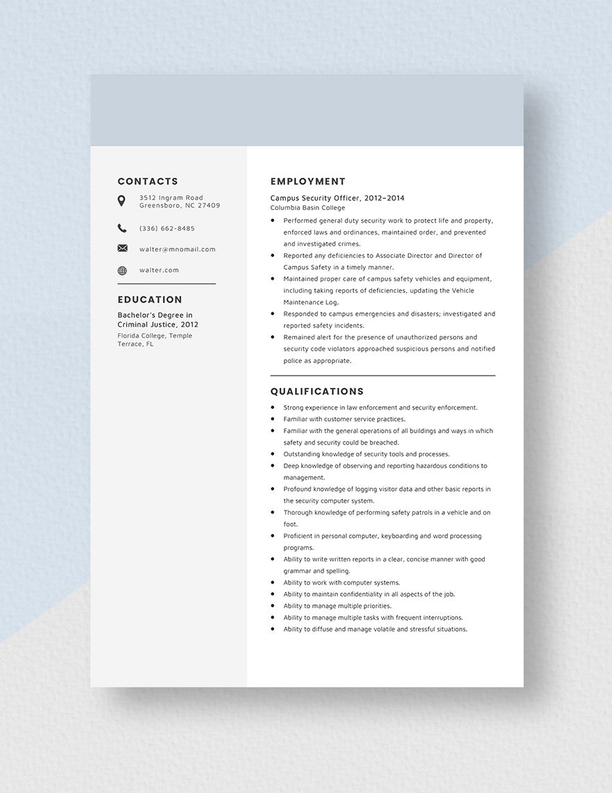 Campus Security Officer Resume
