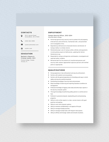 Campus Security Officer Resume Template