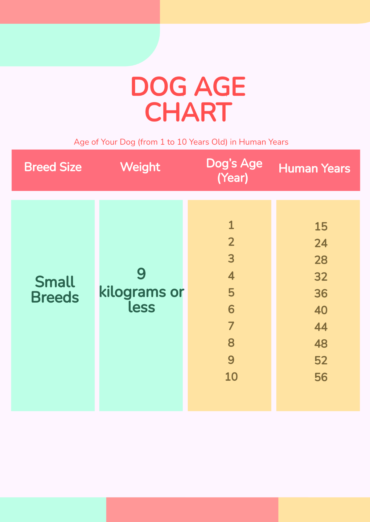 Dog Age Chart Template